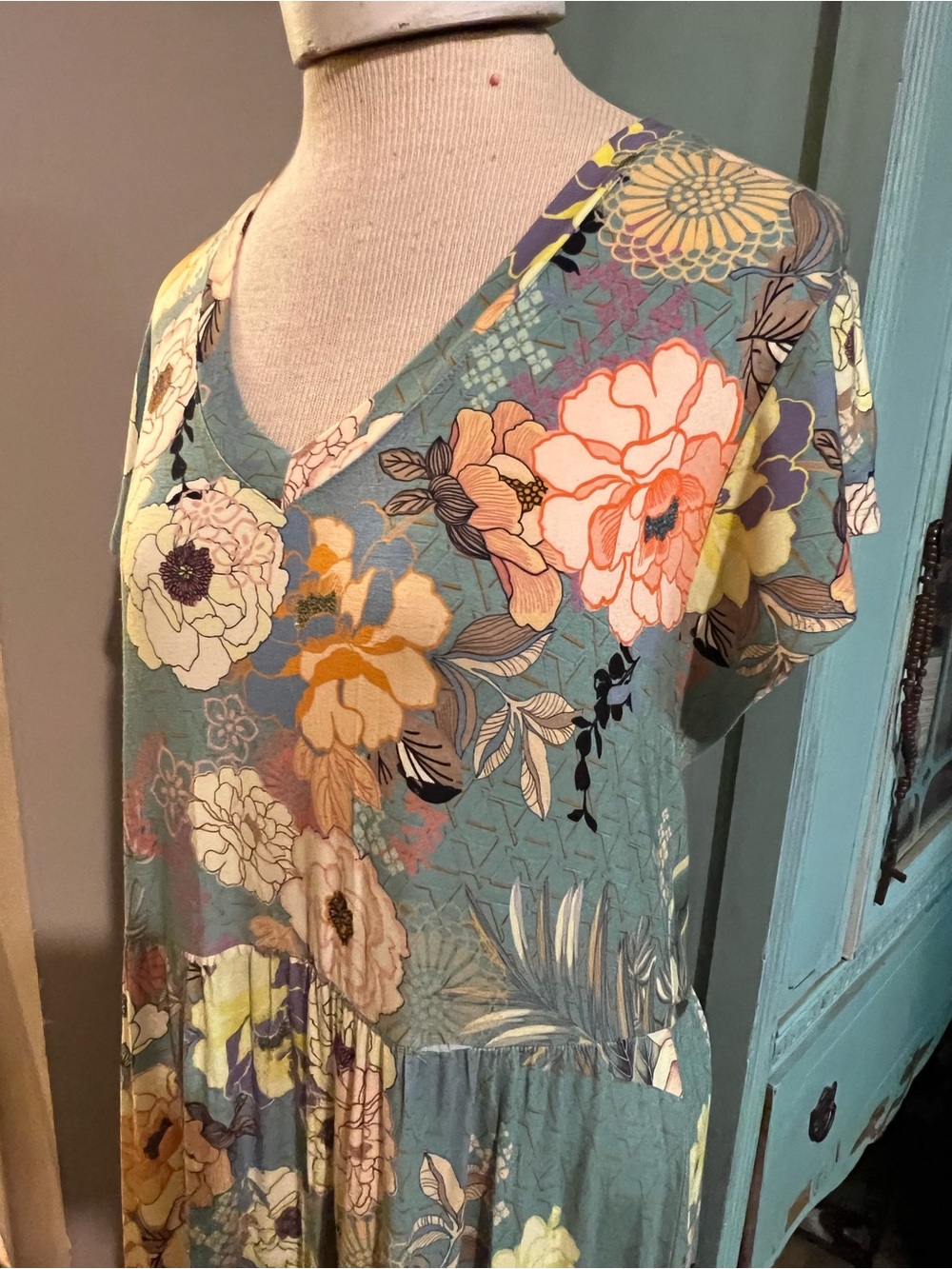 Johnny Was Millay Floral Swing Bamboo Short Sleeve Dress Medium M Boho Tiered - Picture 3 of 11